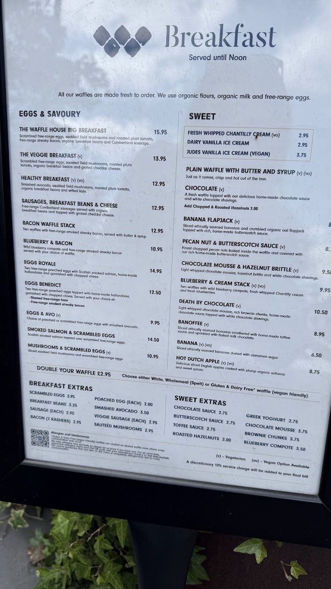 The Waffle House - Harpenden menu board