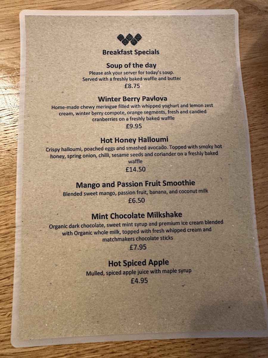 The Waffle House - Harpenden menu board