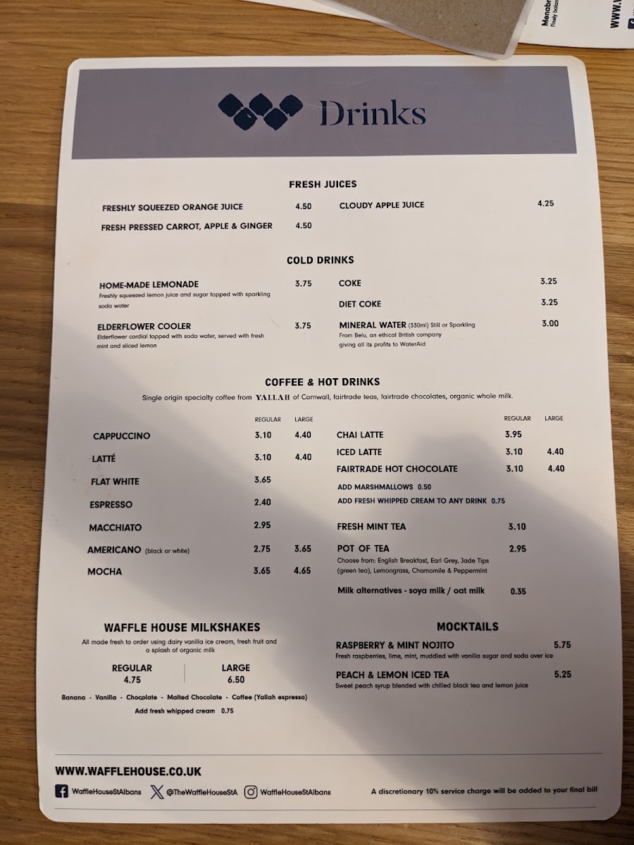 The Waffle House - Harpenden menu board