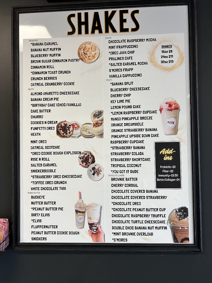 Energy Spot Avon menu board