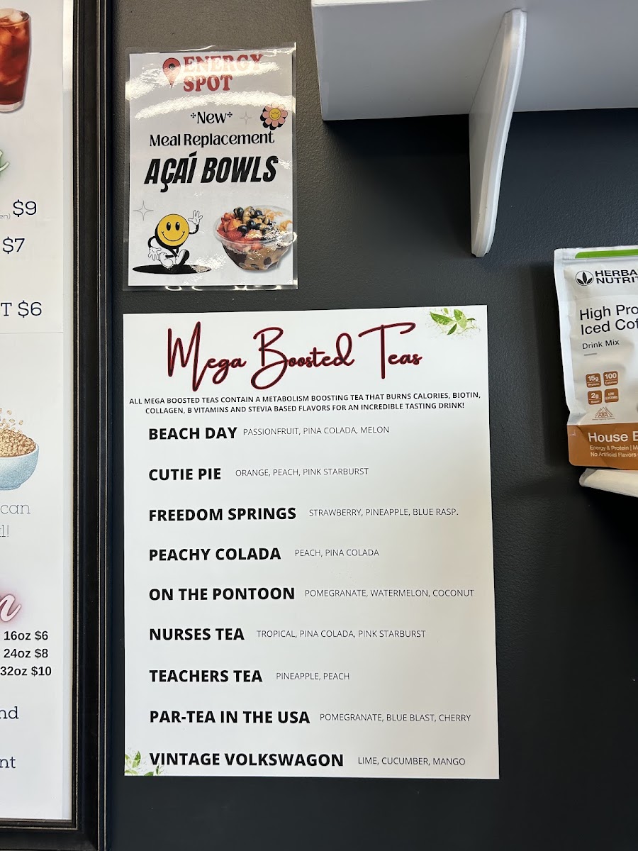 Energy Spot Avon menu board