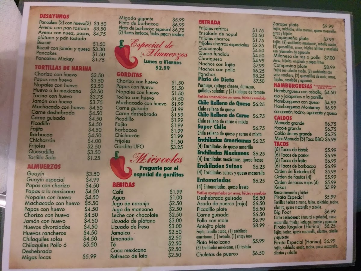 Las 7 Salsas Restaurante menu board