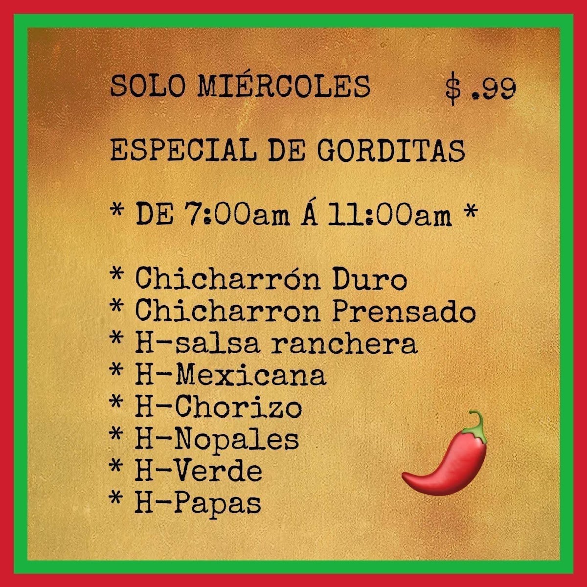 Las 7 Salsas Restaurante menu board