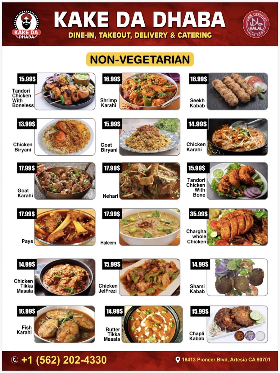 Kake Da Dhaba menu board