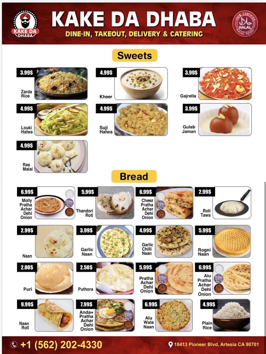 Kake Da Dhaba menu board