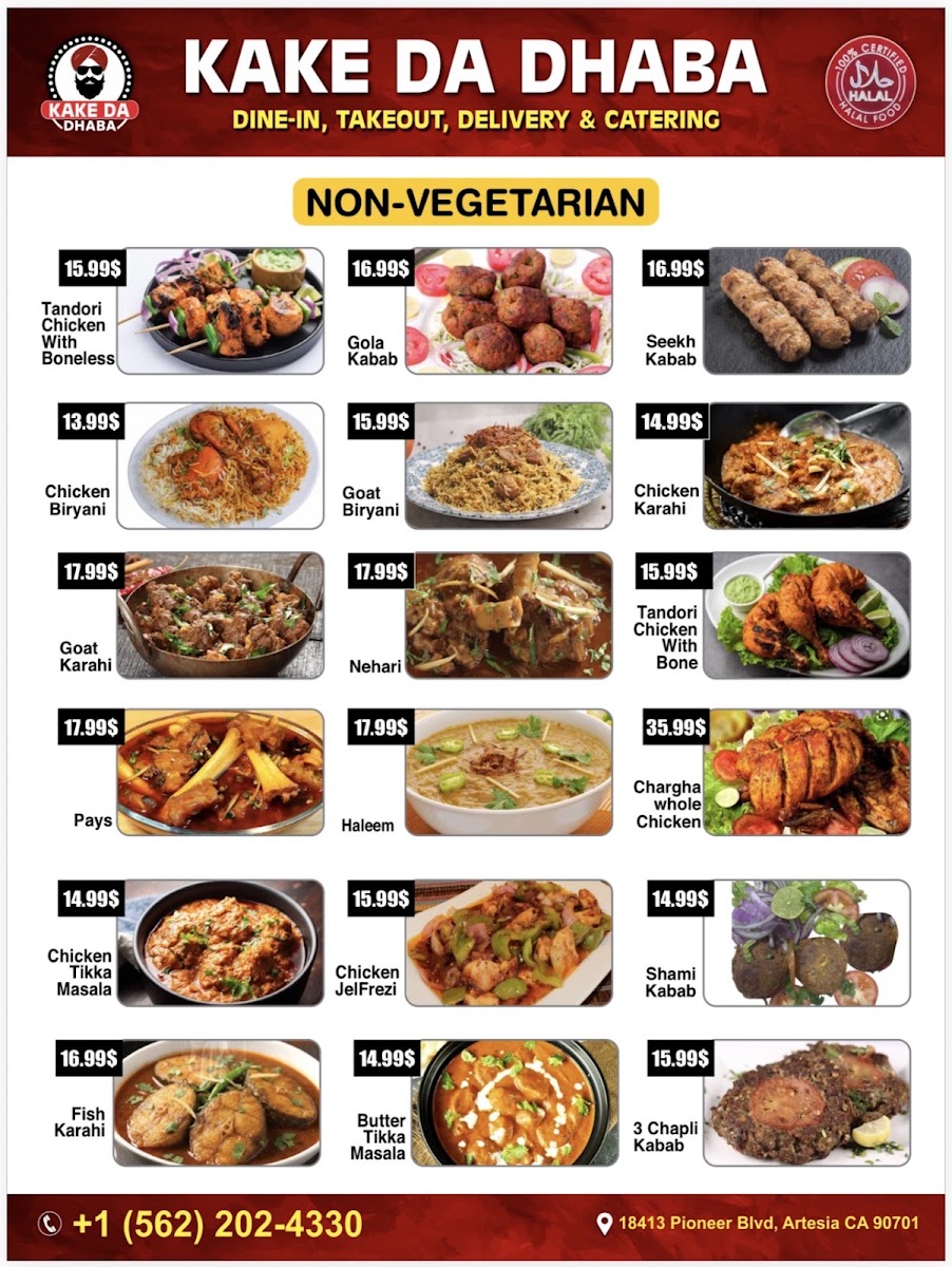 Kake Da Dhaba menu board