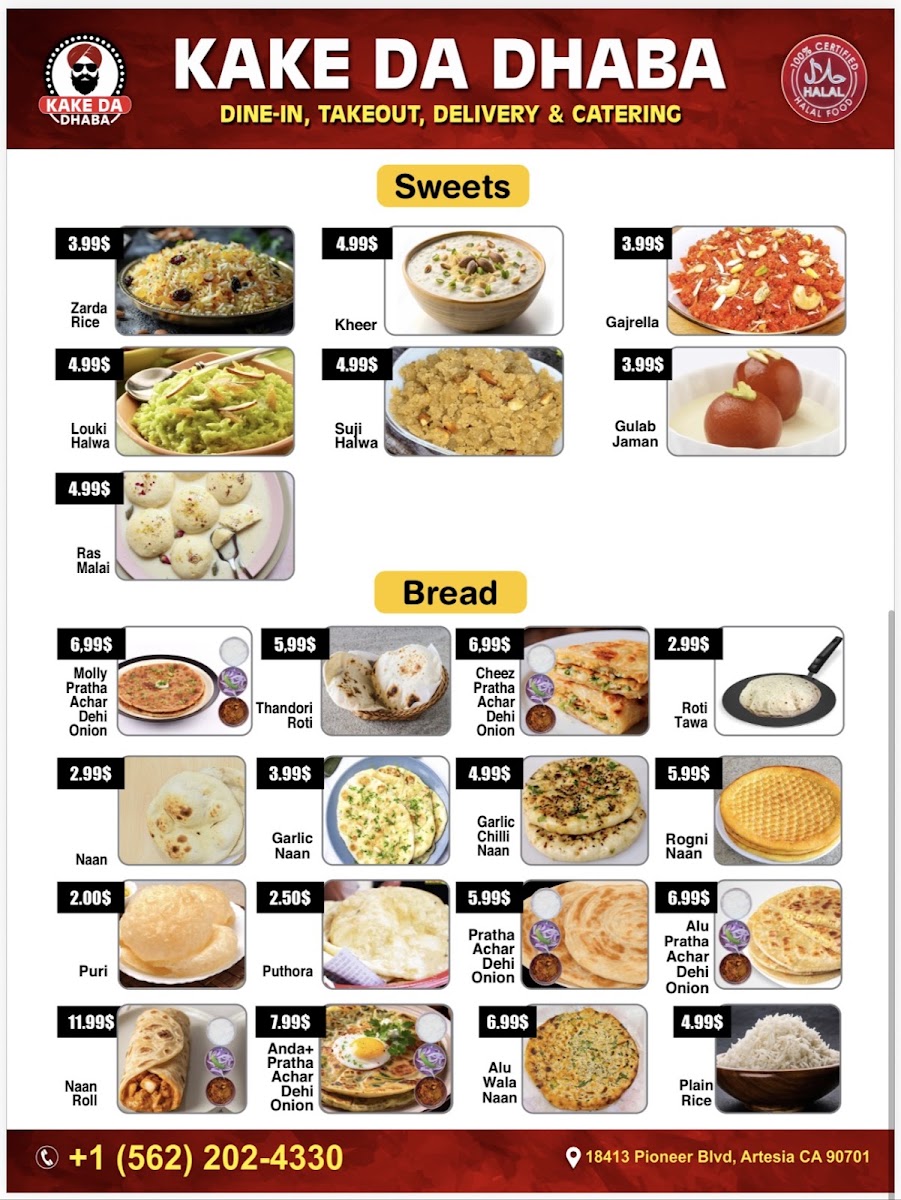 Kake Da Dhaba menu board