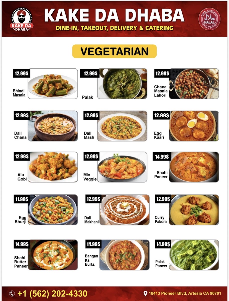 Kake Da Dhaba menu board