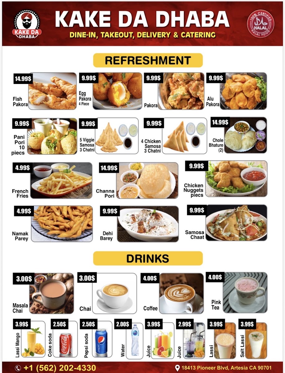 Kake Da Dhaba menu board