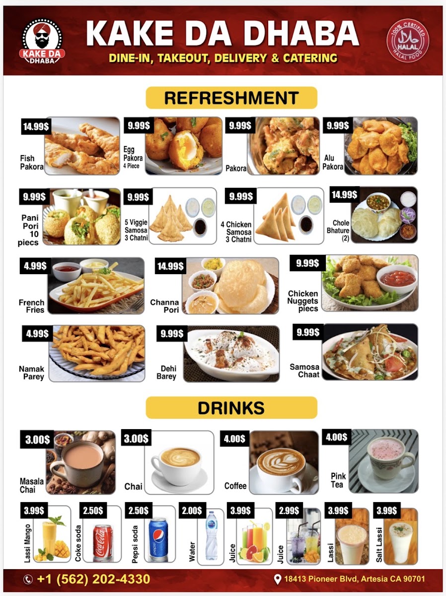 Kake Da Dhaba menu board
