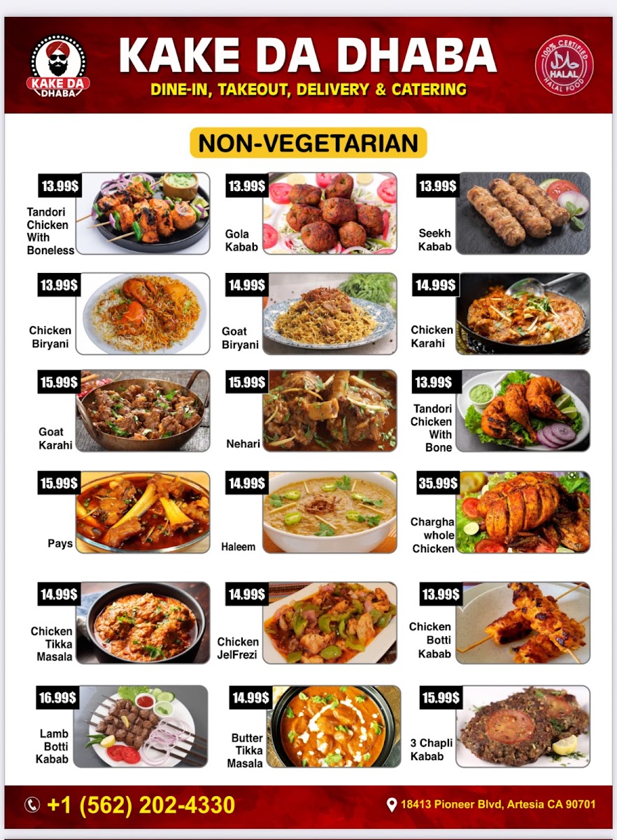 Kake Da Dhaba menu board