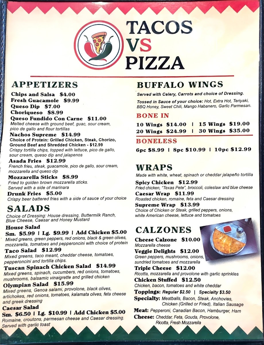 TACOS VS PIZZA menu board