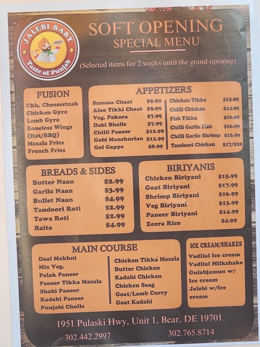 Jalebi Baby (Taste of Punjab) menu board