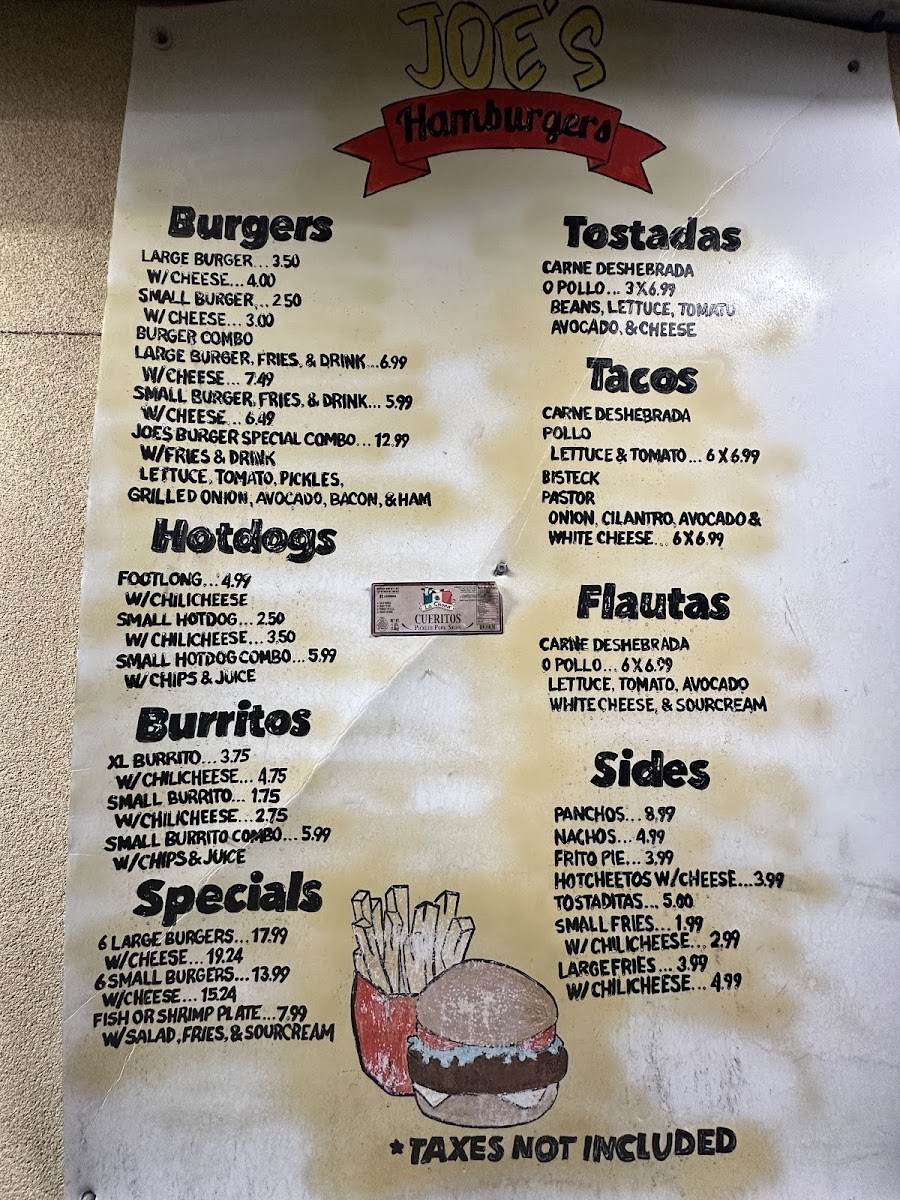 Joe’s Hamburger Stand menu board
