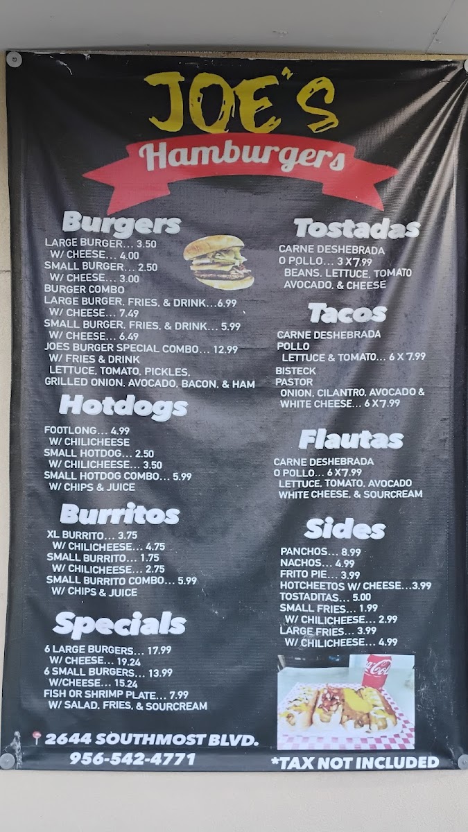 Joe’s Hamburger Stand menu board