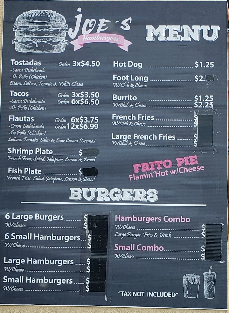 Joe’s Hamburger Stand menu board