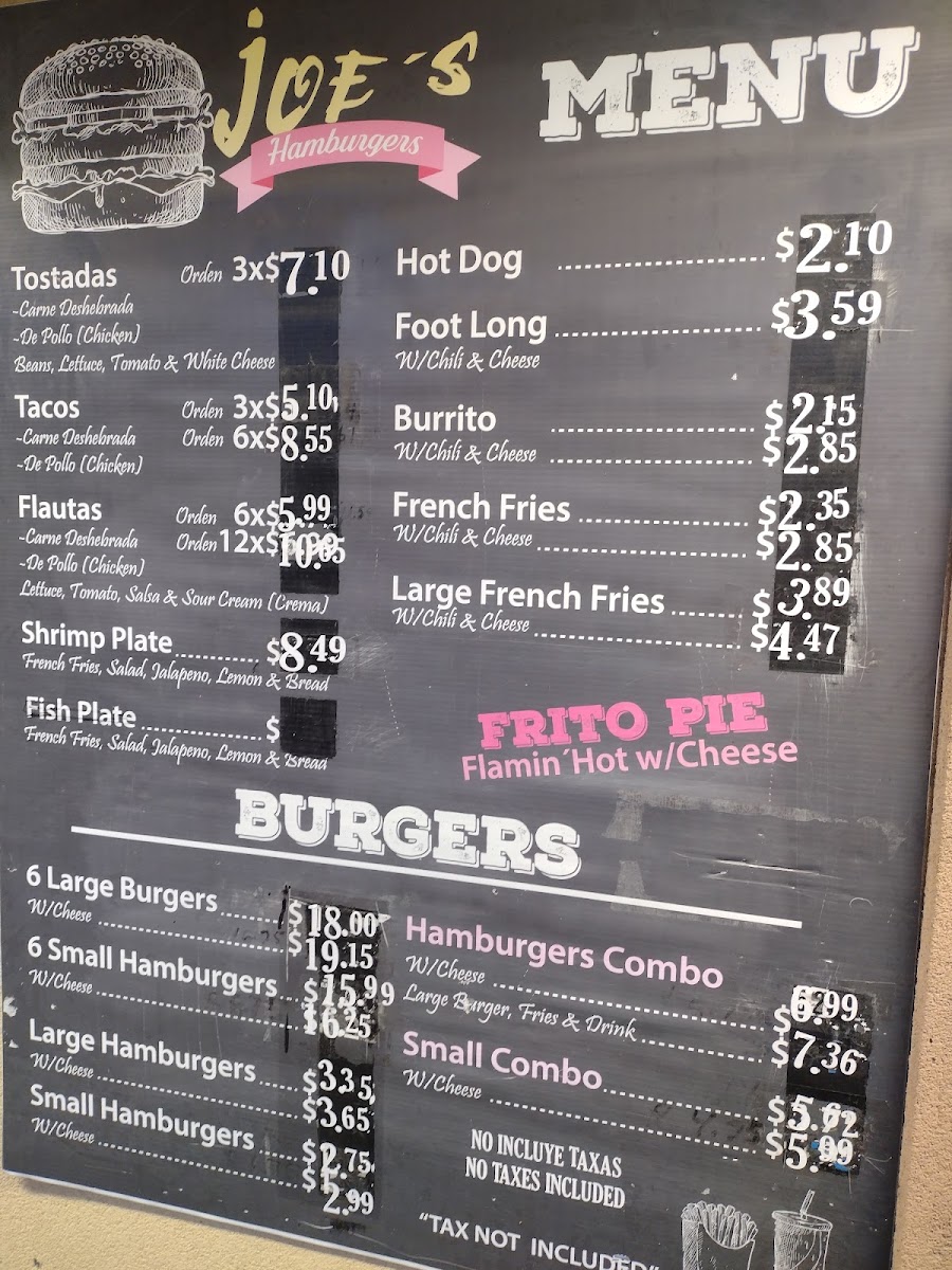 Joe’s Hamburger Stand menu board