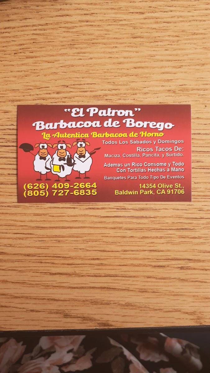 El Patron menu board