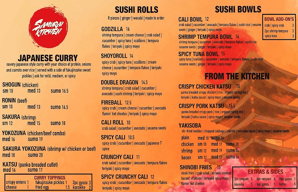 Samurai Kitchen menu board