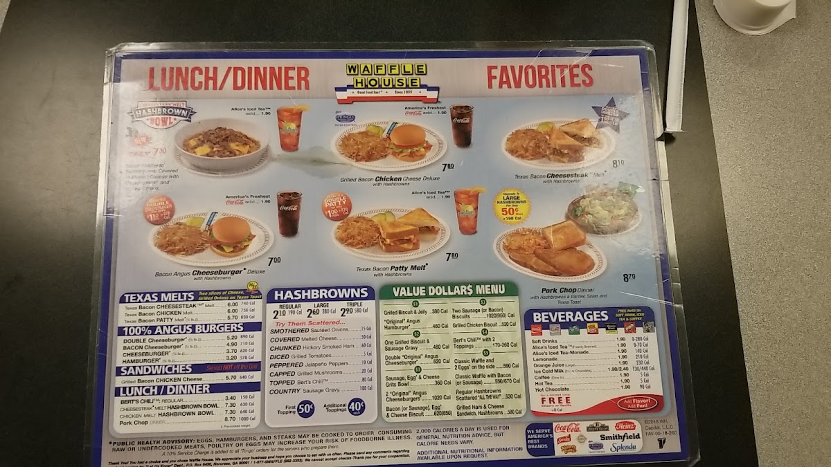 Waffle House menu board