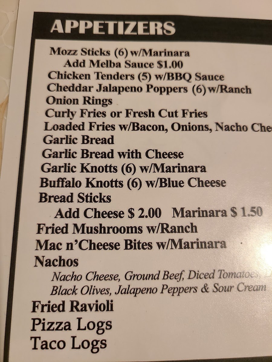 Vicki's Pizzeria menu board