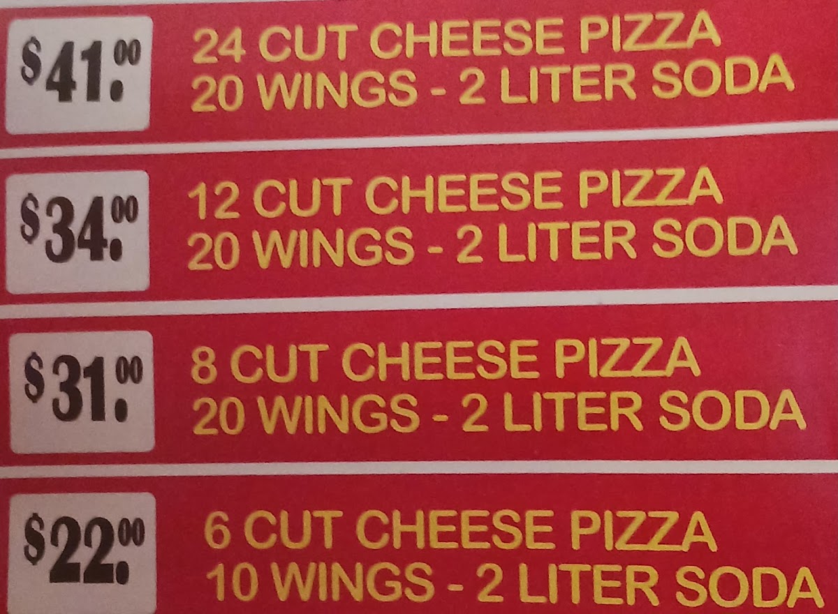 Vicki's Pizzeria menu board