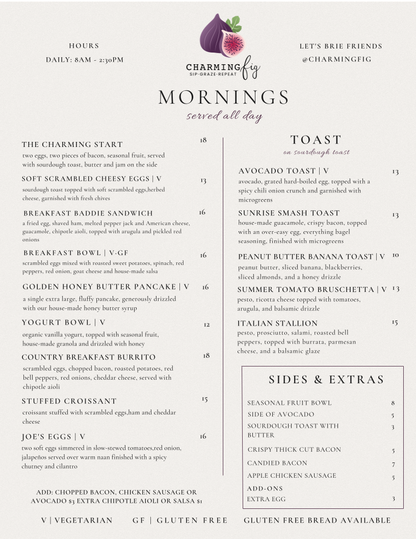 Charming Fig menu board