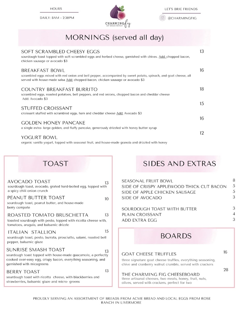 Charming Fig menu board