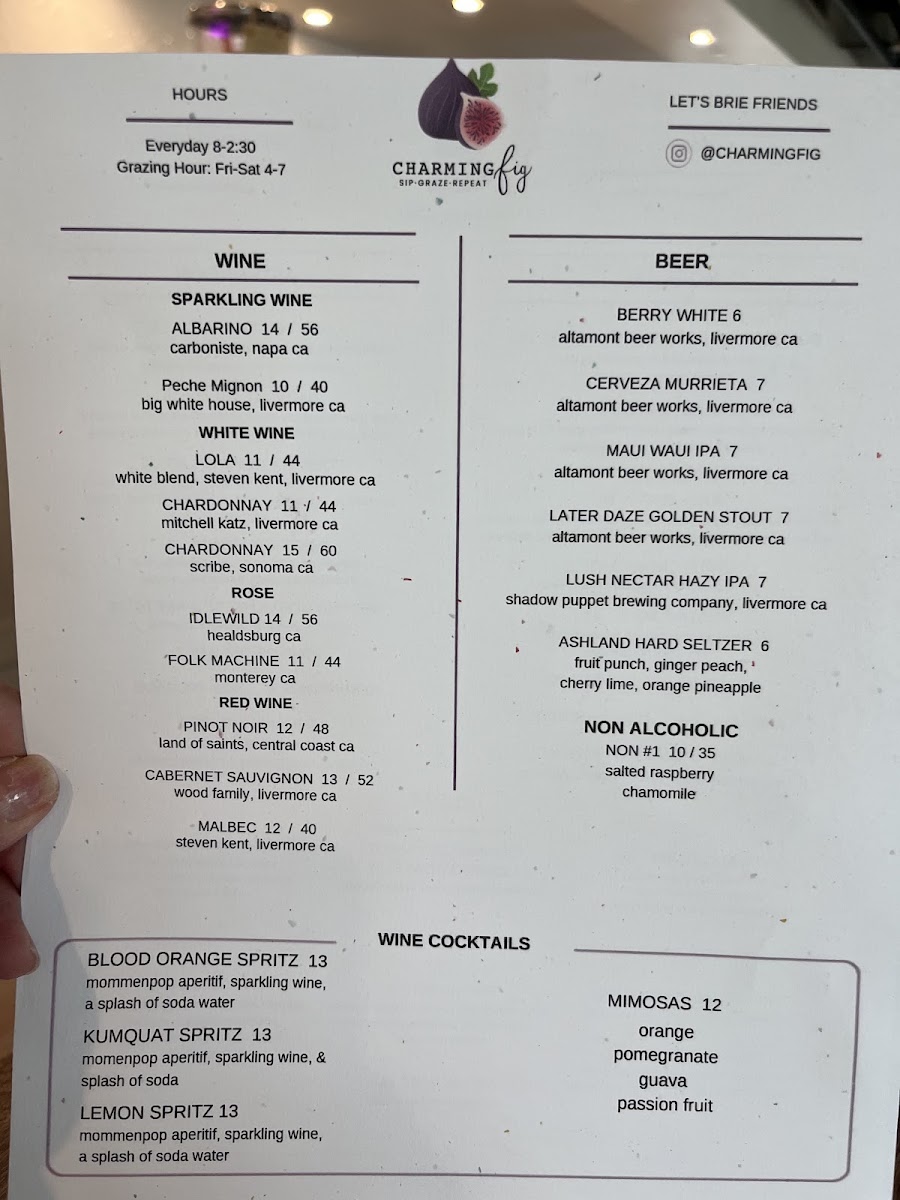 Charming Fig menu board