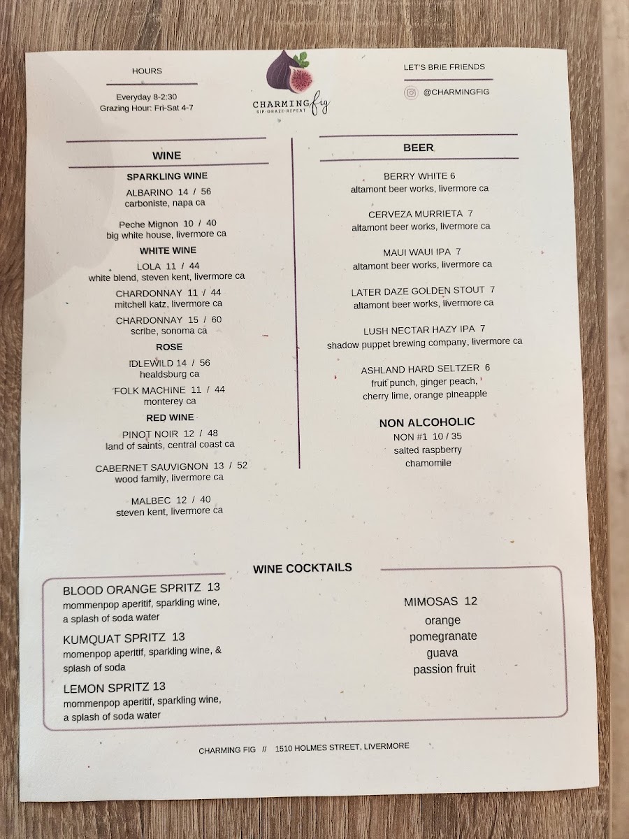 Charming Fig menu board