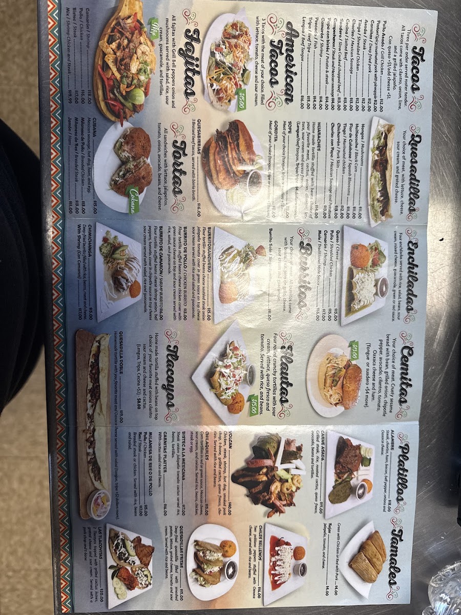Los Volcanes Mexican Restaurant menu board
