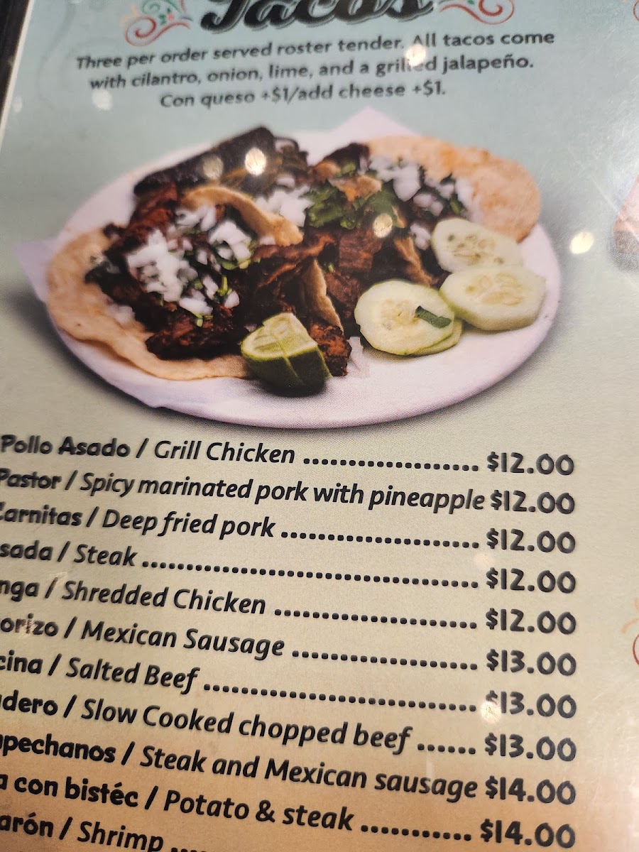 Los Volcanes Mexican Restaurant menu board