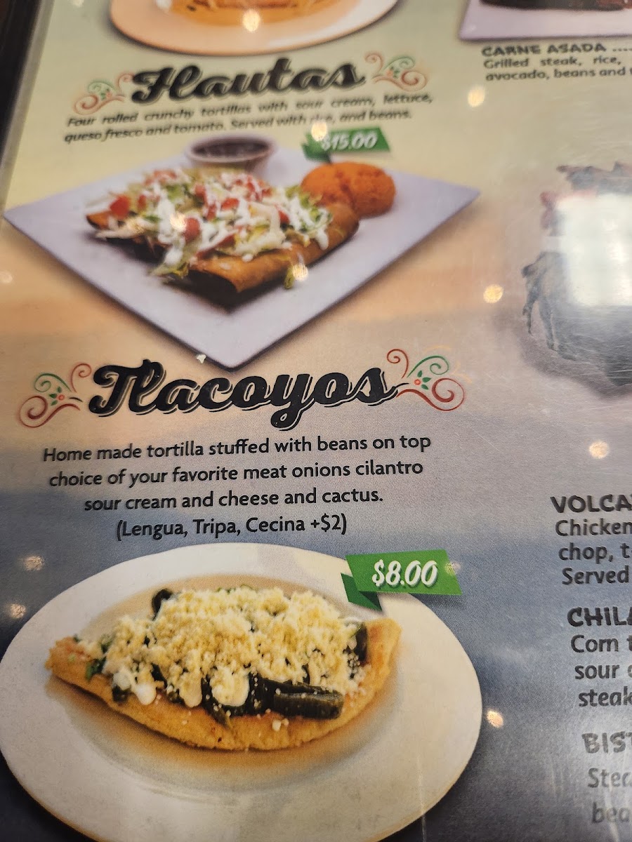 Los Volcanes Mexican Restaurant menu board