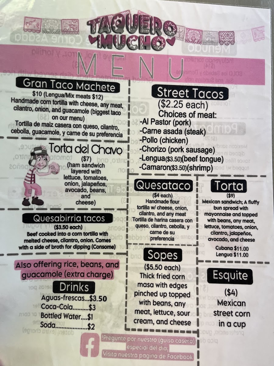 Taquero Mucho menu board