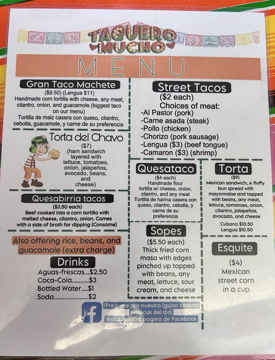 Taquero Mucho menu board