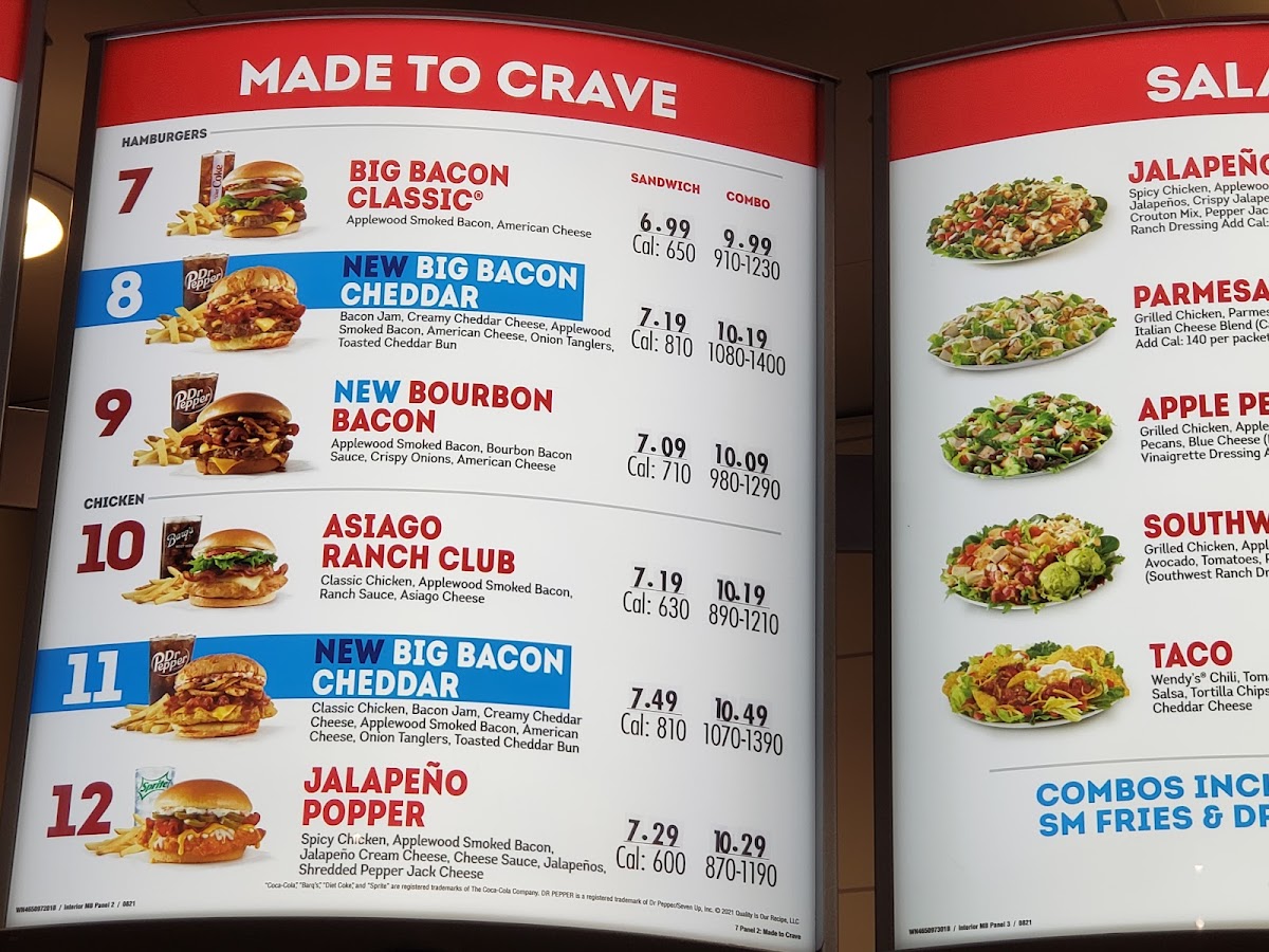 Wendy's menu board
