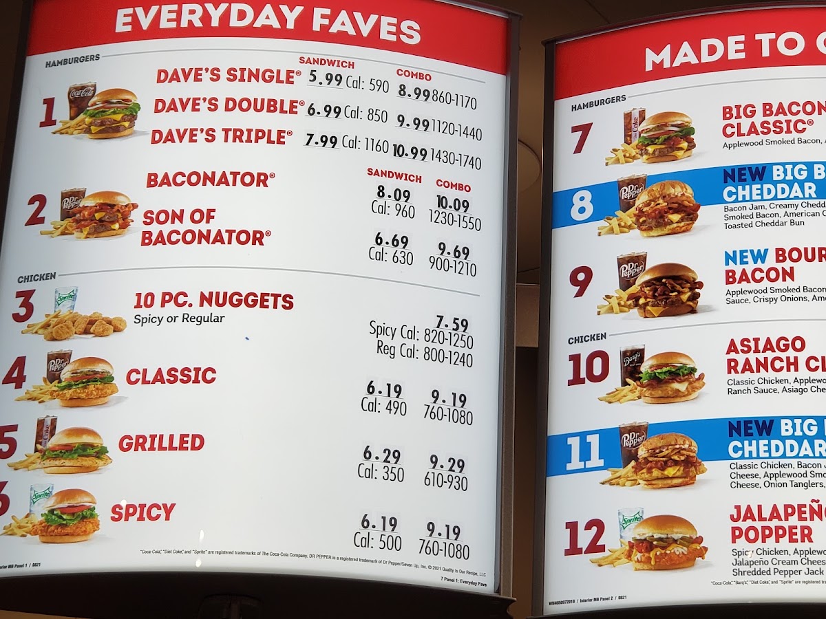 Wendy's menu board