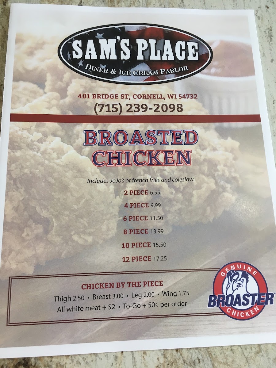 Sam's Place & Diner menu board