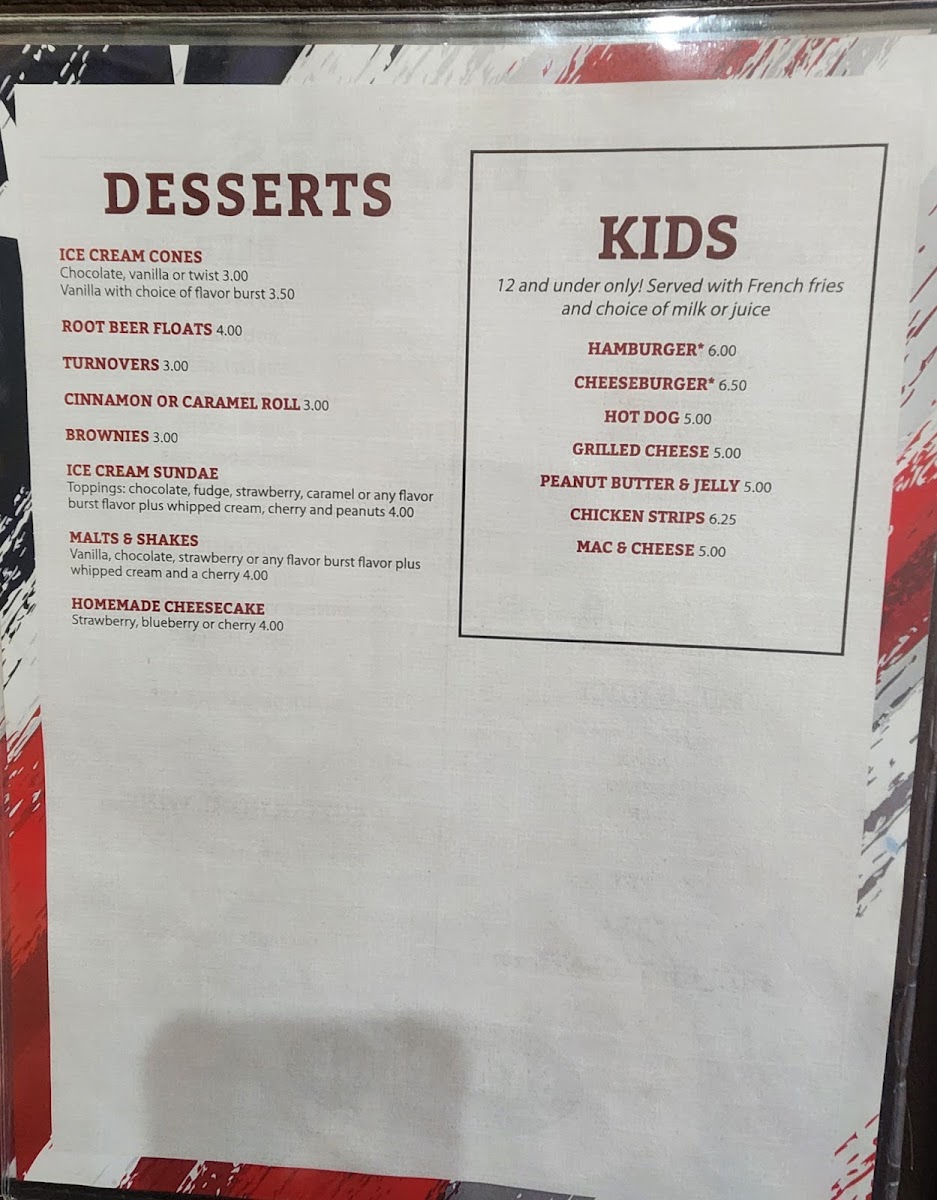 Sam's Place & Diner menu board