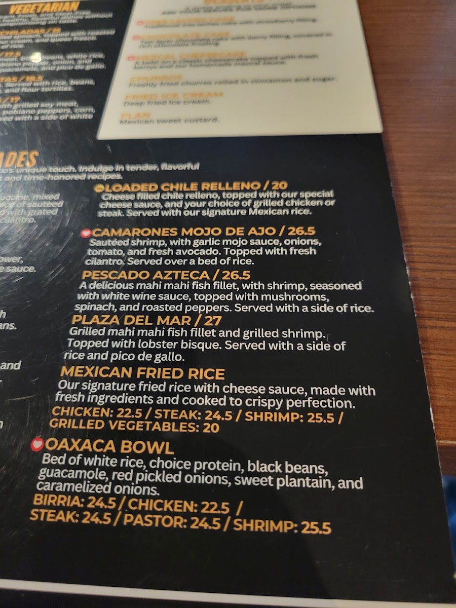 Plaza Azteca East Windsor menu board