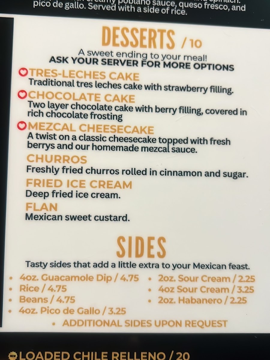 Plaza Azteca East Windsor menu board