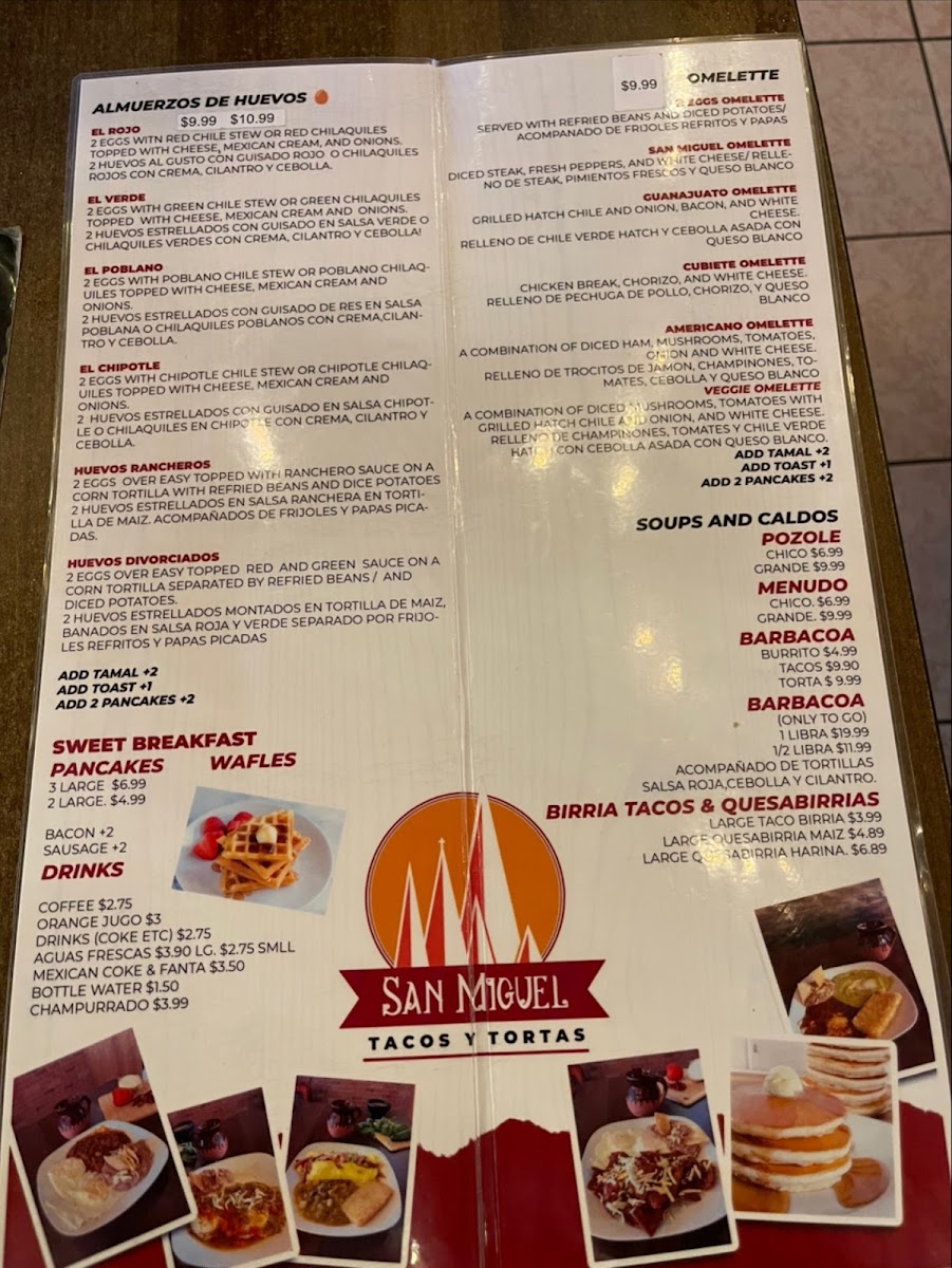 San Miguel Taqueria & Torteria menu board
