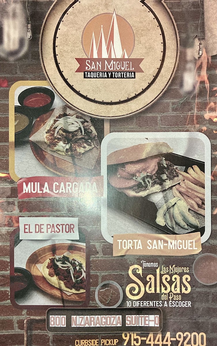 San Miguel Taqueria & Torteria menu board