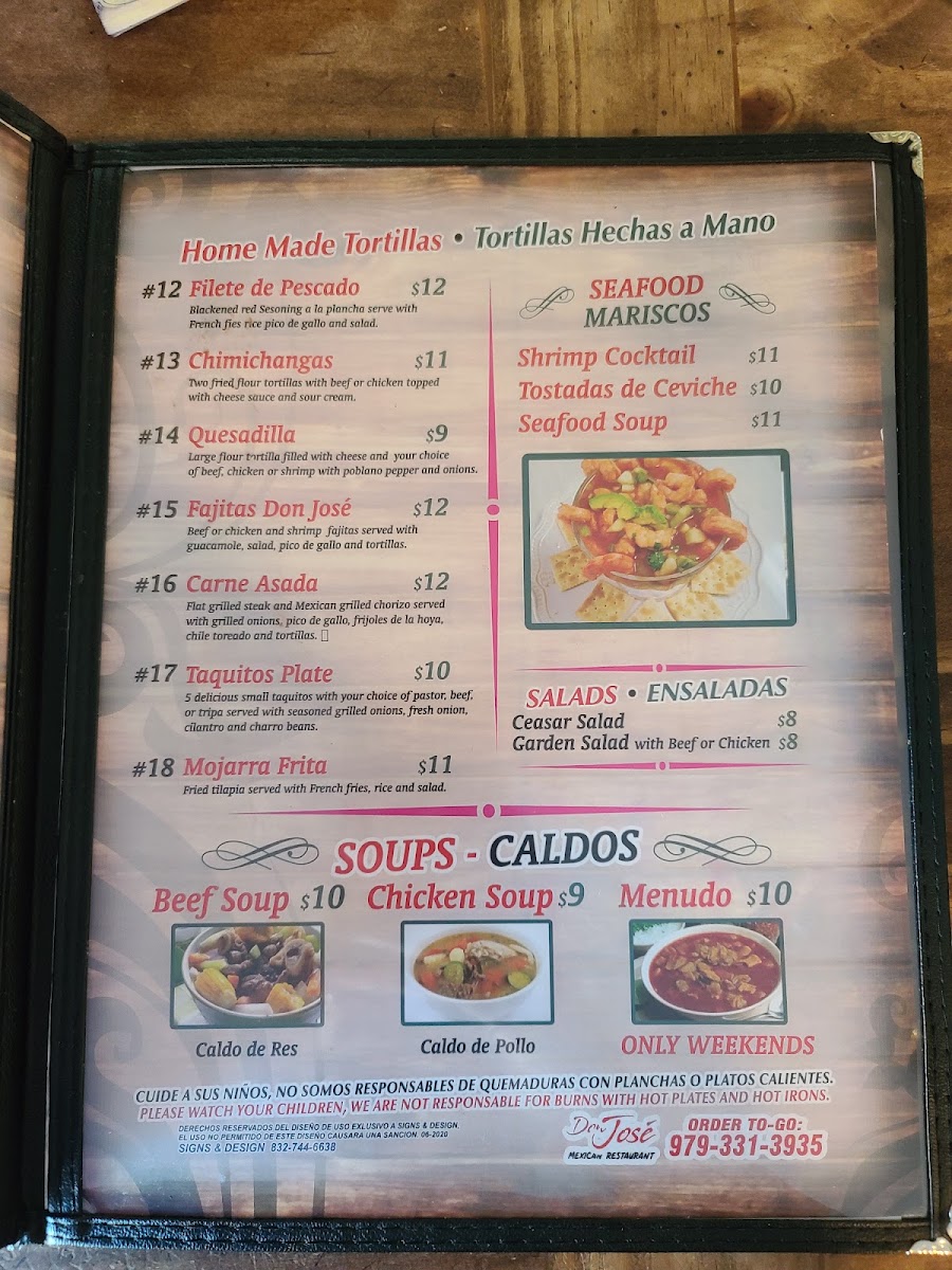 Don Jose Mexican Restaurant menu board