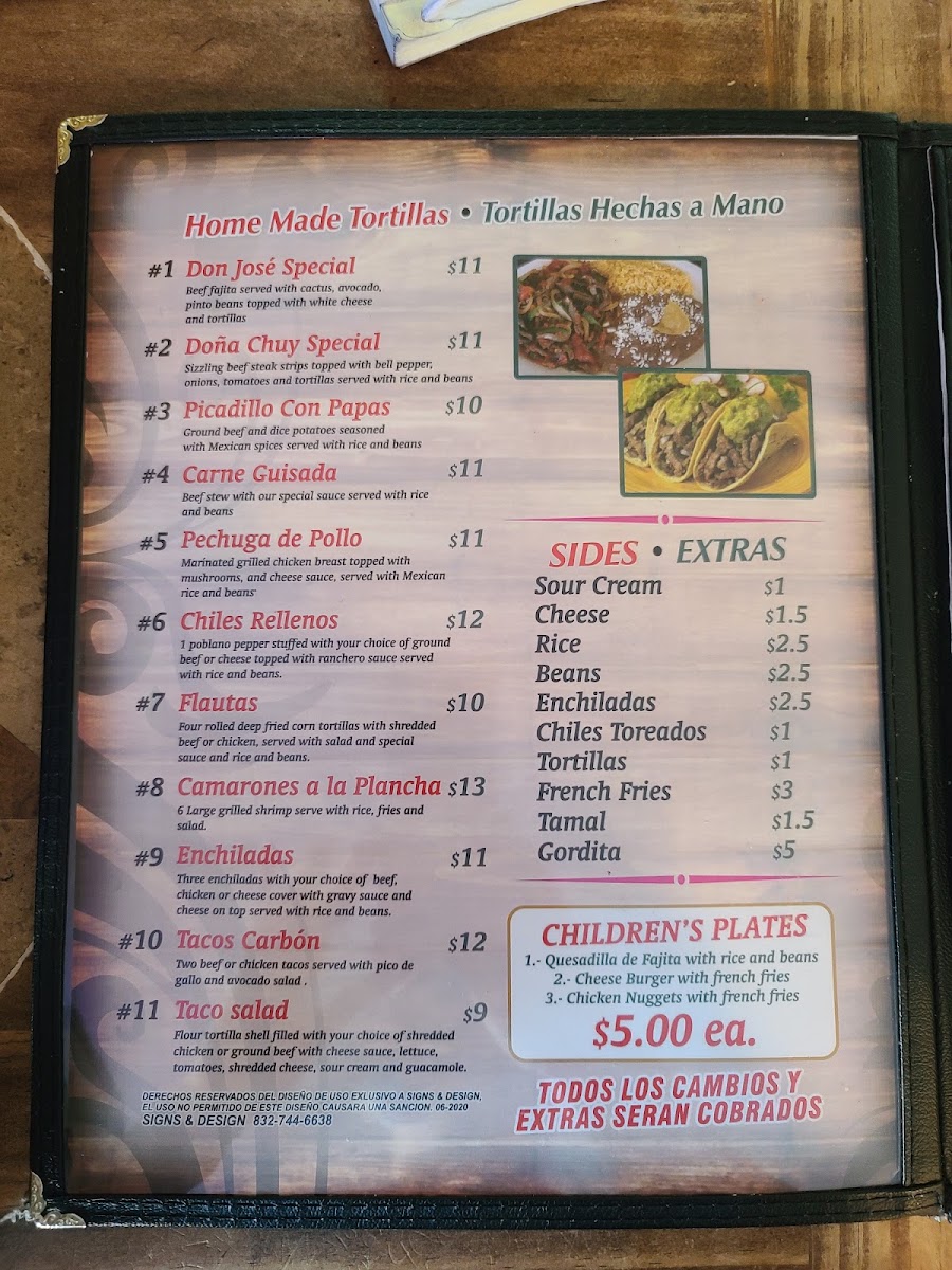 Don Jose Mexican Restaurant menu board