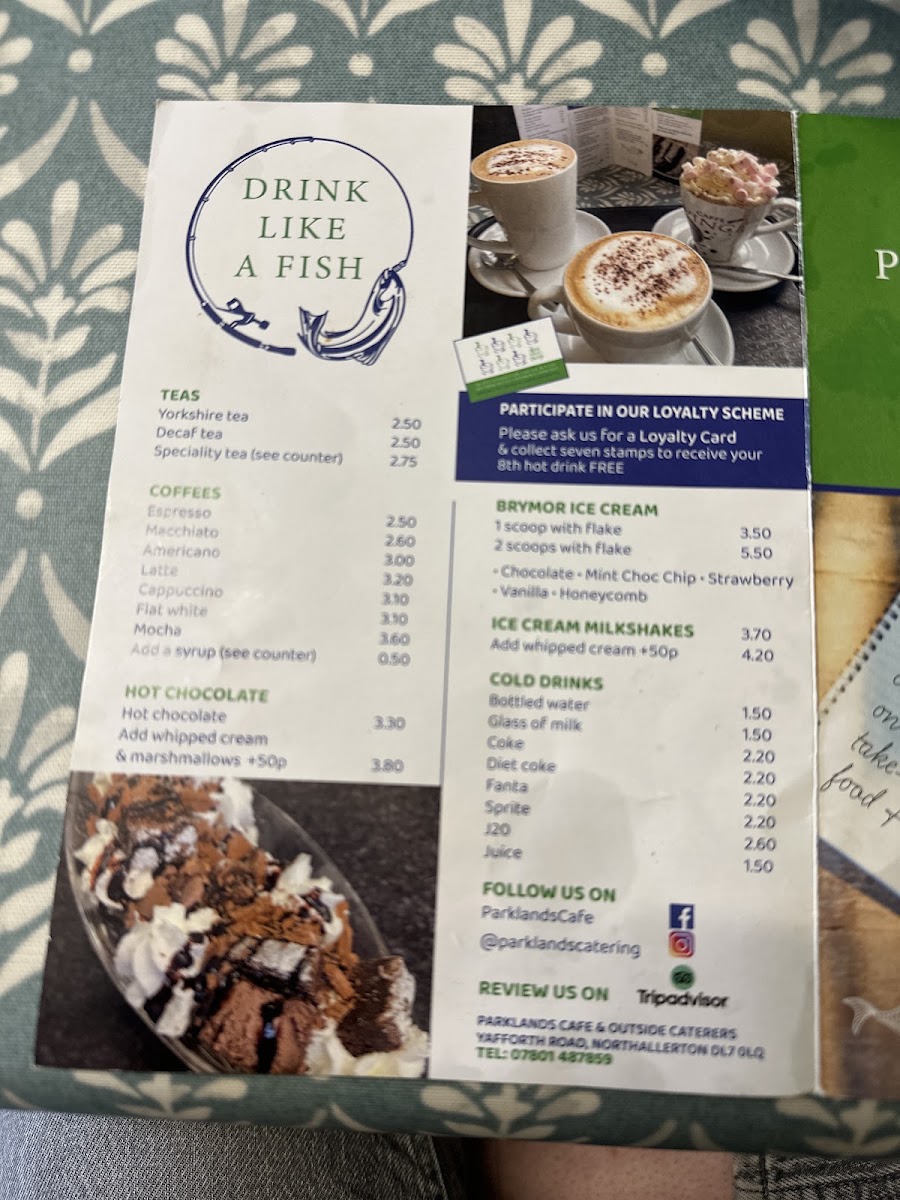 Parklands cafe menu board
