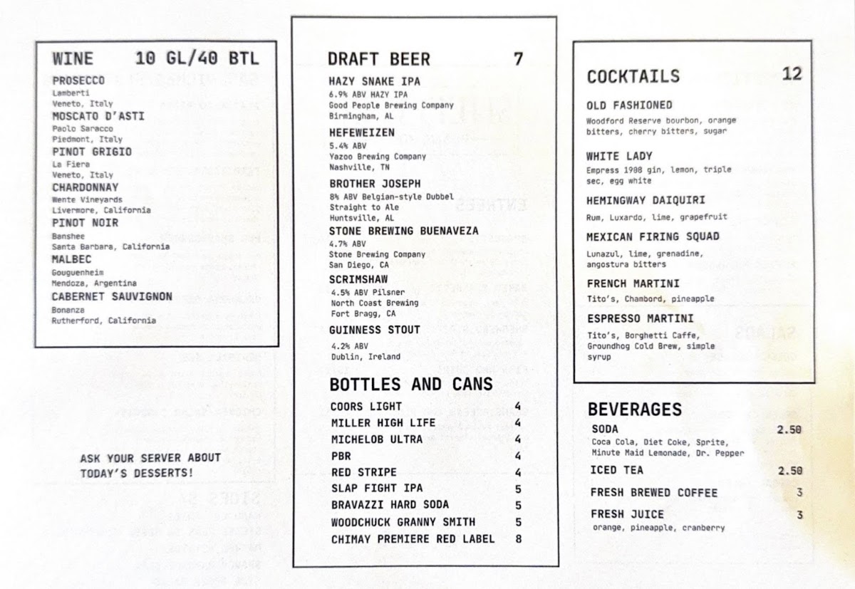 Sheffield Public House menu board