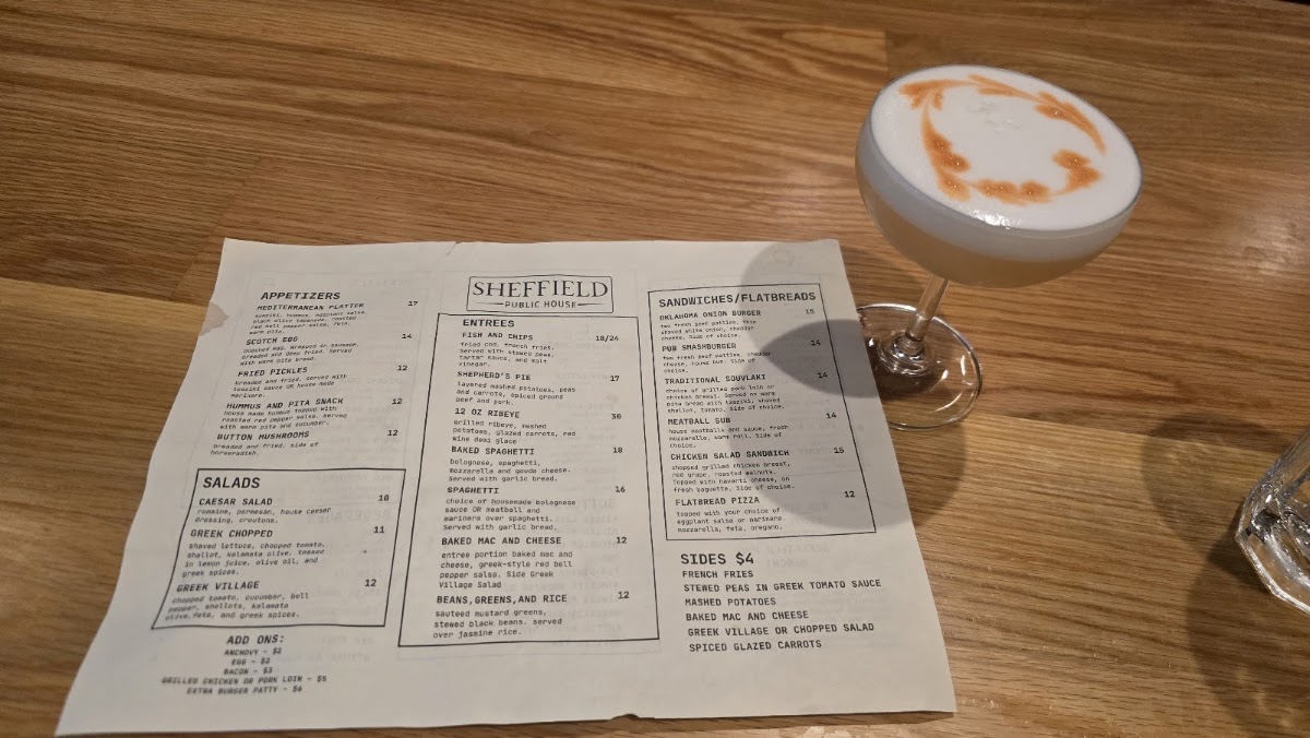 Sheffield Public House menu board
