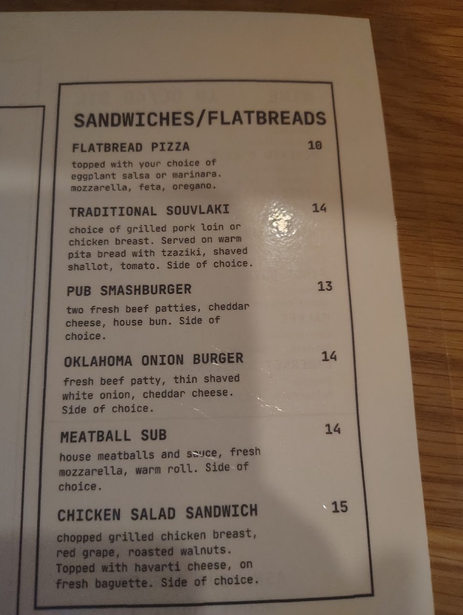Sheffield Public House menu board
