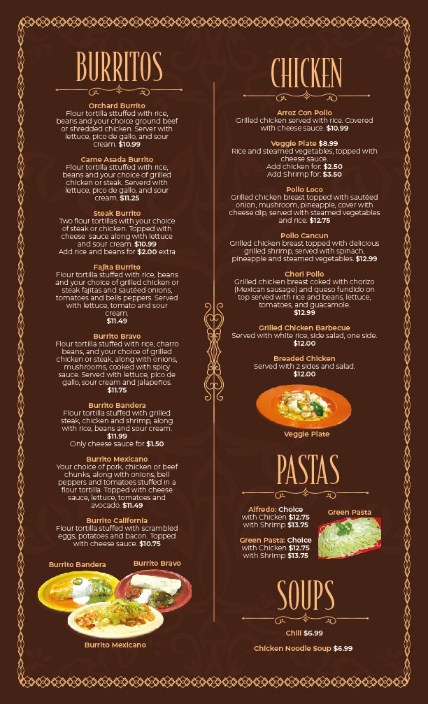Orchard Family Restaurant menu board